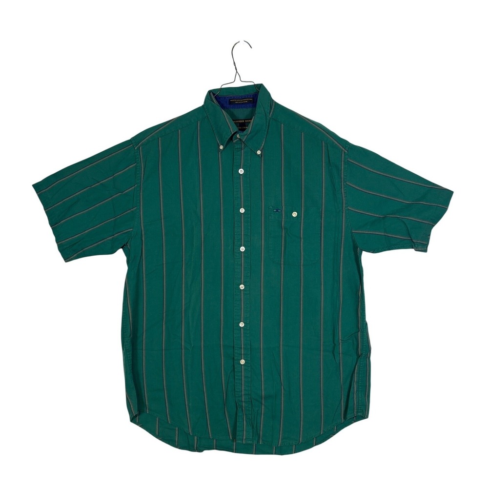 Alexander Julian Colours Mens Green Striped Short Sleeve Button Down Shirt Large